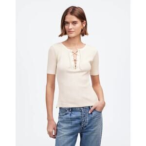 Madewell Ribbed Lace-Up Short-Sleeve Tee Vintage Ivory Soft Modal Blend XL NWT